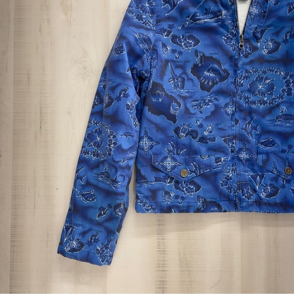 vtg LUCKY BRAND Hawaii printed blue terry cloth full zip jacket 90s 00s - Picture 2 of 9